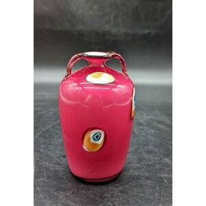 Vintage Murano Millefiori Scattered Rose Red Glass Bud Vase Mid-Century MCM 5"